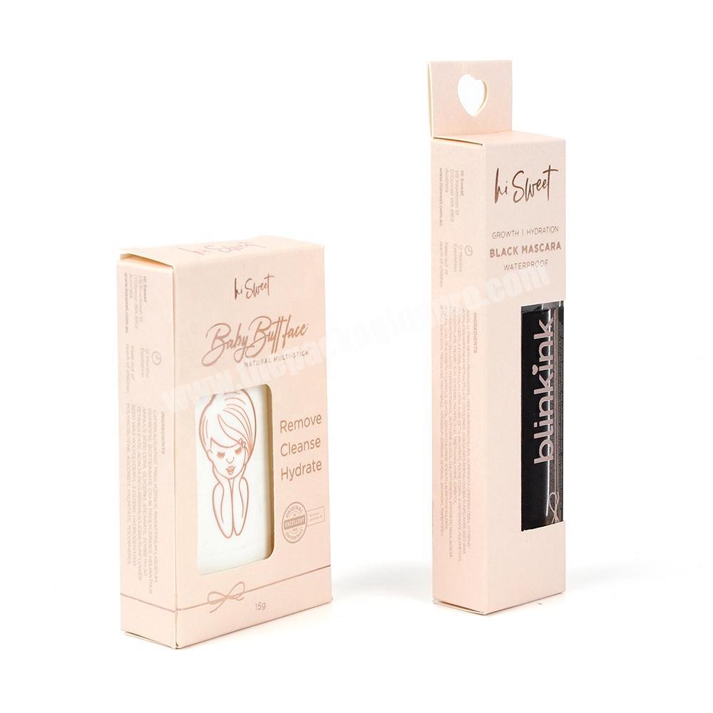 Pink cosmetic paper box mascara packaging box with hanger custom lotion packaging box