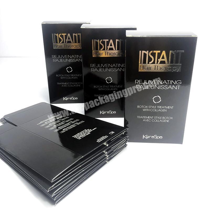 Popular embossing silver hot foil stamping black paper box matte glossy lamination paper box for hair treatment