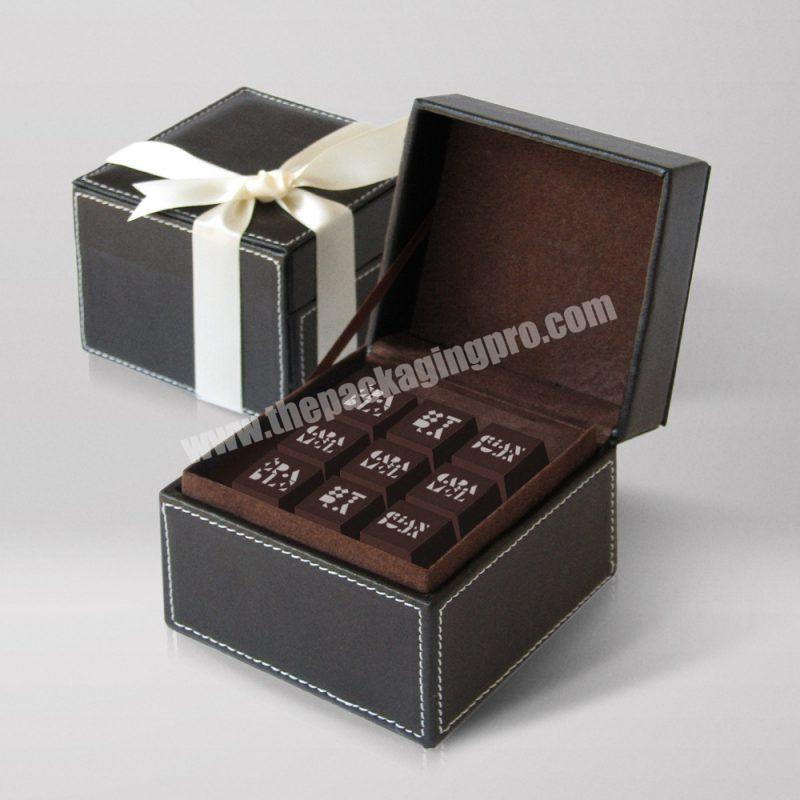 Premium Black Chocolate boxes Compartment Gift Boxes Custom Black Leather Gift Boxes