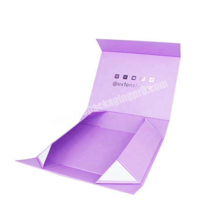 Purple Folding Magnetic Closure Cardboard Gift Custom Foil Logo Wigs Hair Extension Packaging Boxes Luxury