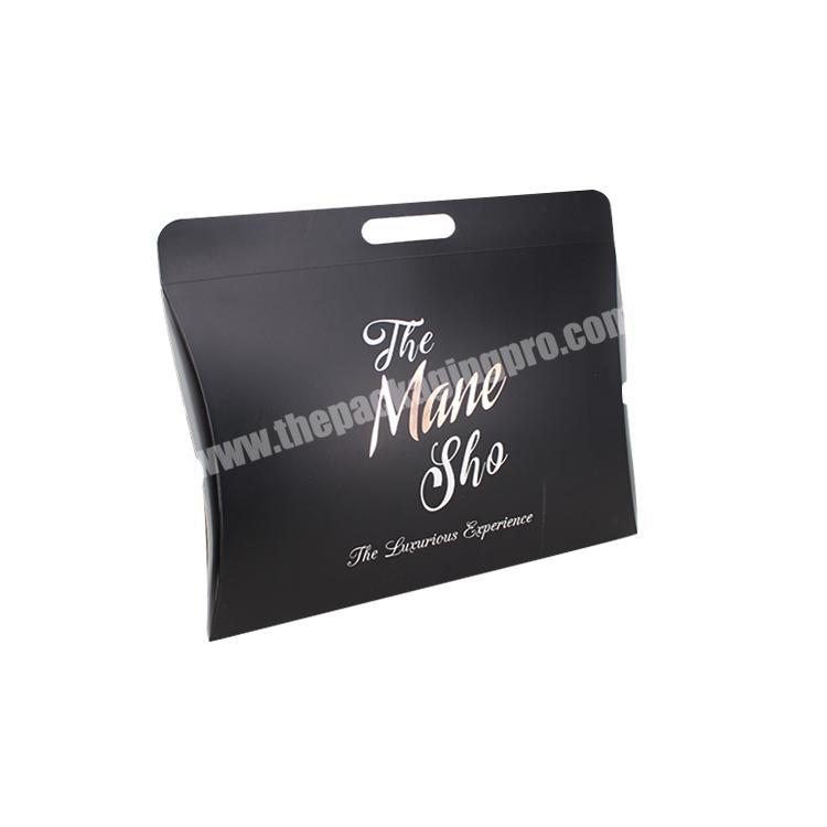 Qingdao Cheaper Black Paper Pillow Box Design  Hair Packaging Custom Logo