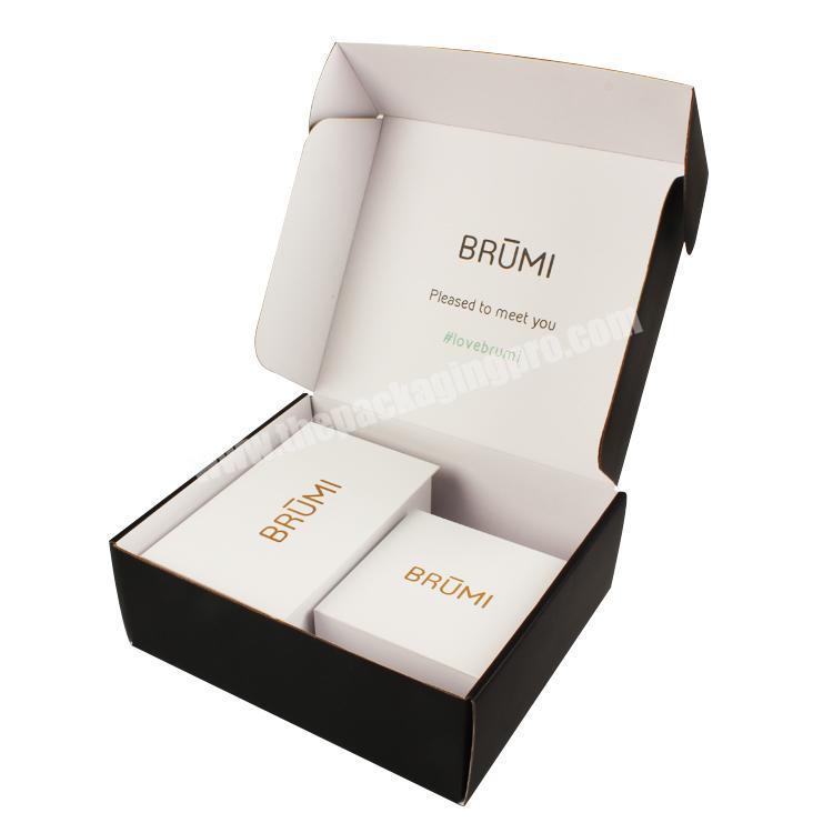 Qingdao Yilucai black corrugated mailing cosmetic gift set packaging box with foam insert