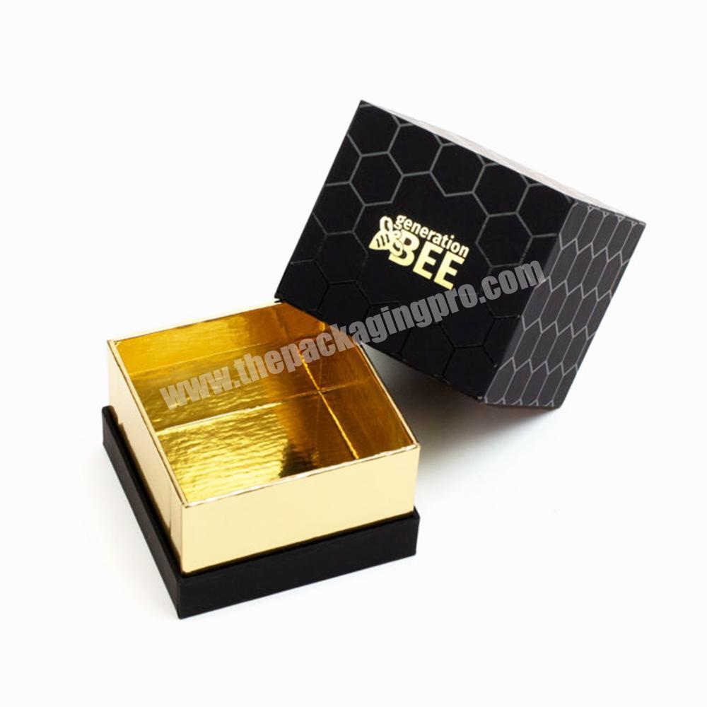 Quality Luxury Black And Gold Padded Eva Foam Lid And Base Caviar Jam Bee Honey Jar Paper Packaging Box