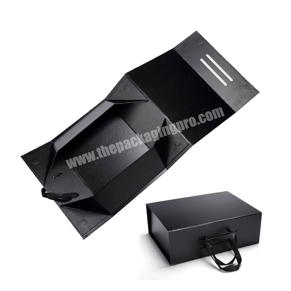 Rectangular Folding Clothing Packaging Boxes Custom Matte Black Gift Box Ribbon Flat Paper Gift Box with bow