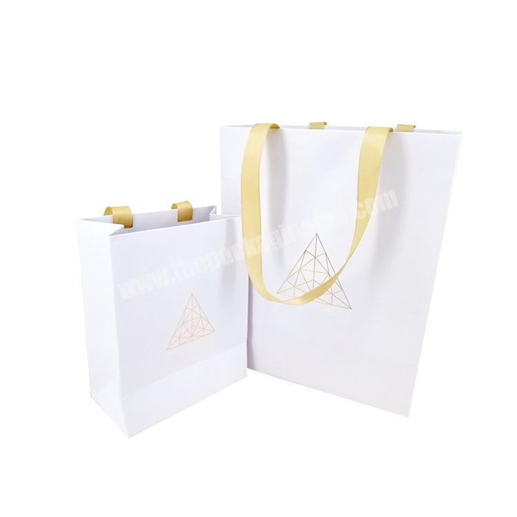Recyclable printed birthday wedding jewelry gift packaging shopping paper bag with ribbon handle
