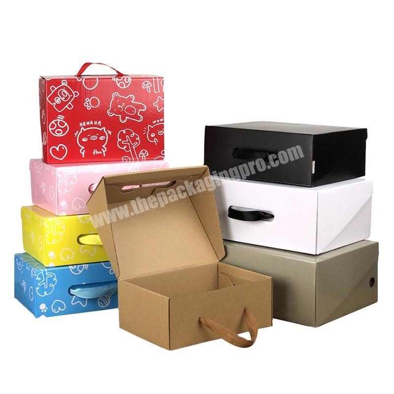 Regular Size Custom Logo Design Corrugated Luxury Portable Shoes Gift Packaging Paper Box in Flat