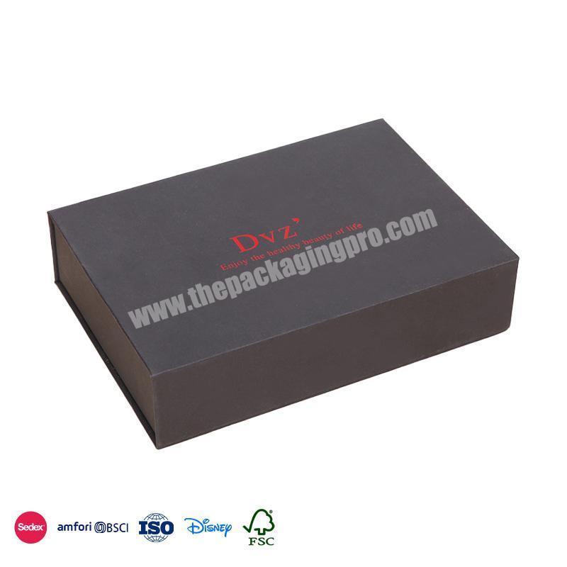 Reliable And Cheap Black Water Resistant Material Flip Flap with Red Lettering Logo package box cosmetics