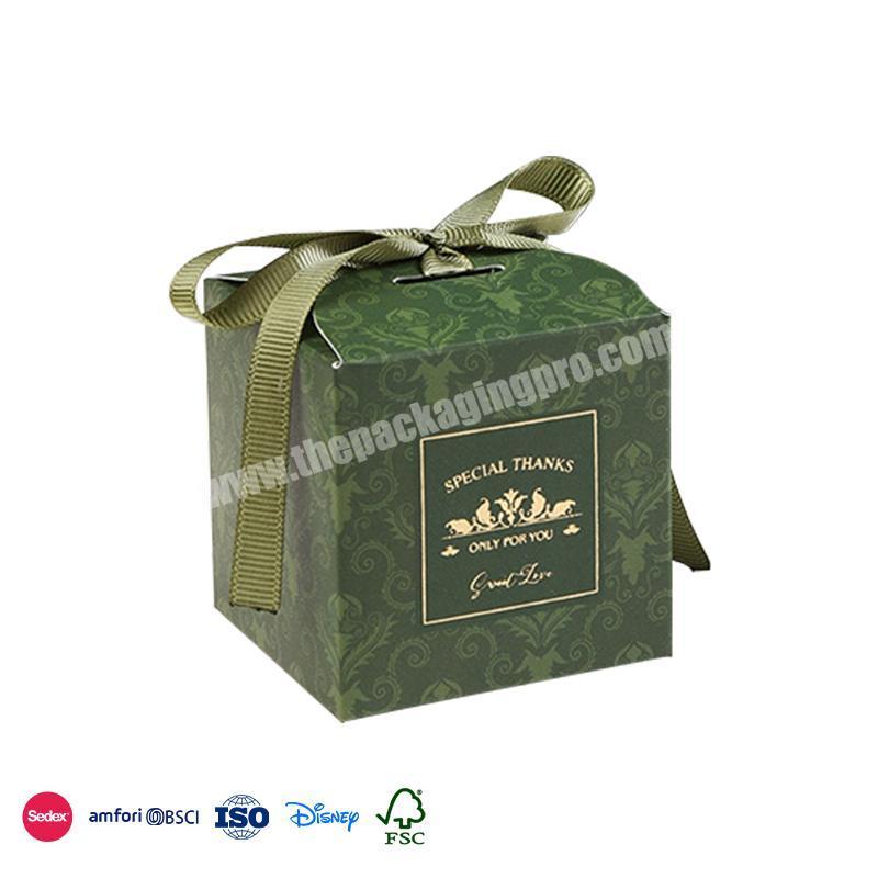 Reliable And Good Small Square Classic Design with Ribbon folding box with ribbon wedding gift box packaging