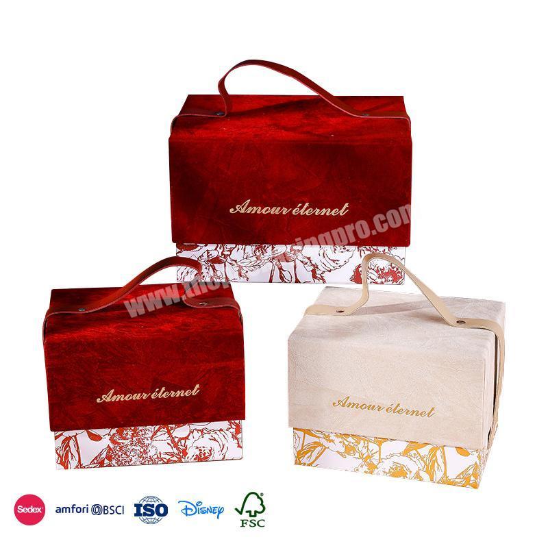 Reliable And Good Small suitcase-shaped fleece material with leather carry loop candy boxes gift wedding