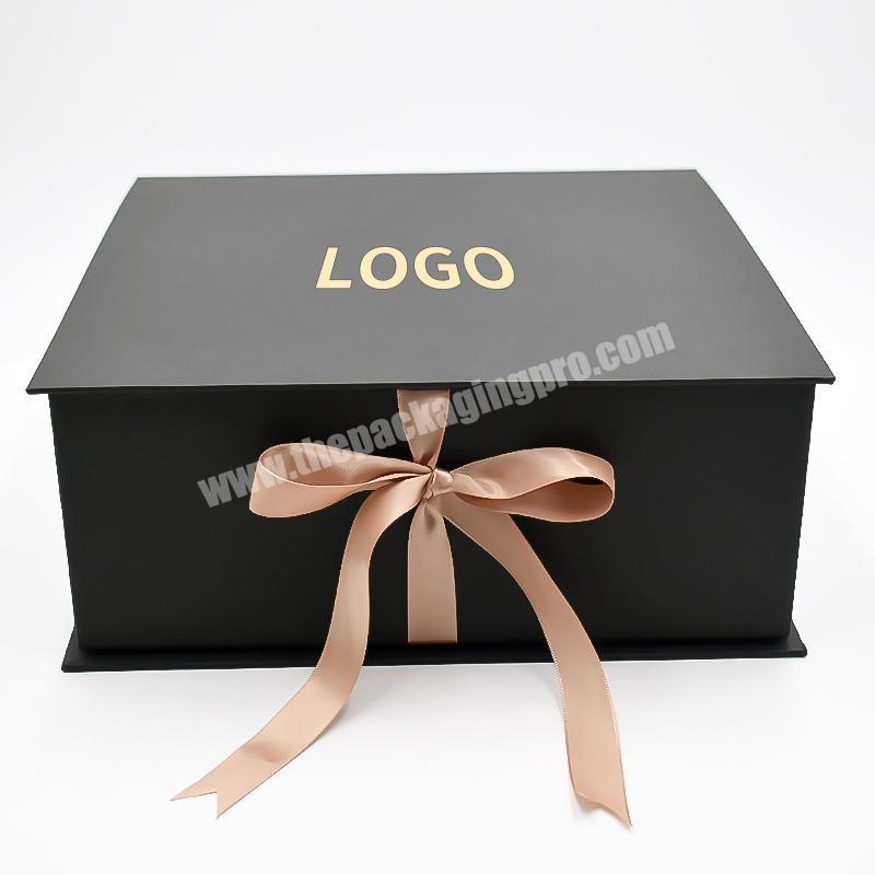 Ribbon Black Foldable Refine Cardboard Wedding Custom Brand Magnetic Flip Top Paper Gift Boxes With Ribbon Magnetic Closure