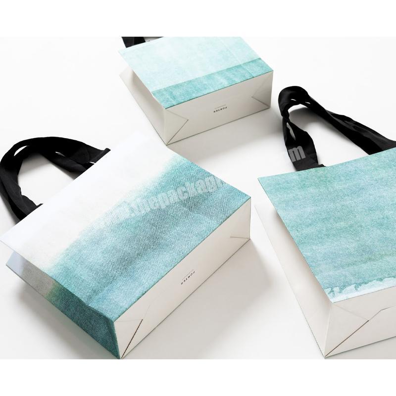 Ribbon Handle Custom Christmas Gift Paper Bag White Coffee Paper Bag