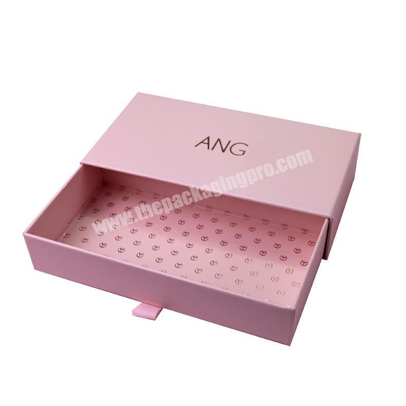 Rose Gold Stamping Custom Pink Color Luxury Underwear Rigid Cardboard Lingerie Drawer Box Packaging