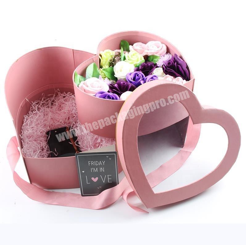 Rotatable Cardboard Paper Shipping Luxury Packaging Ribbon Luxury I Love You Valentines Day Heart Shaped Flower Gift Boxes