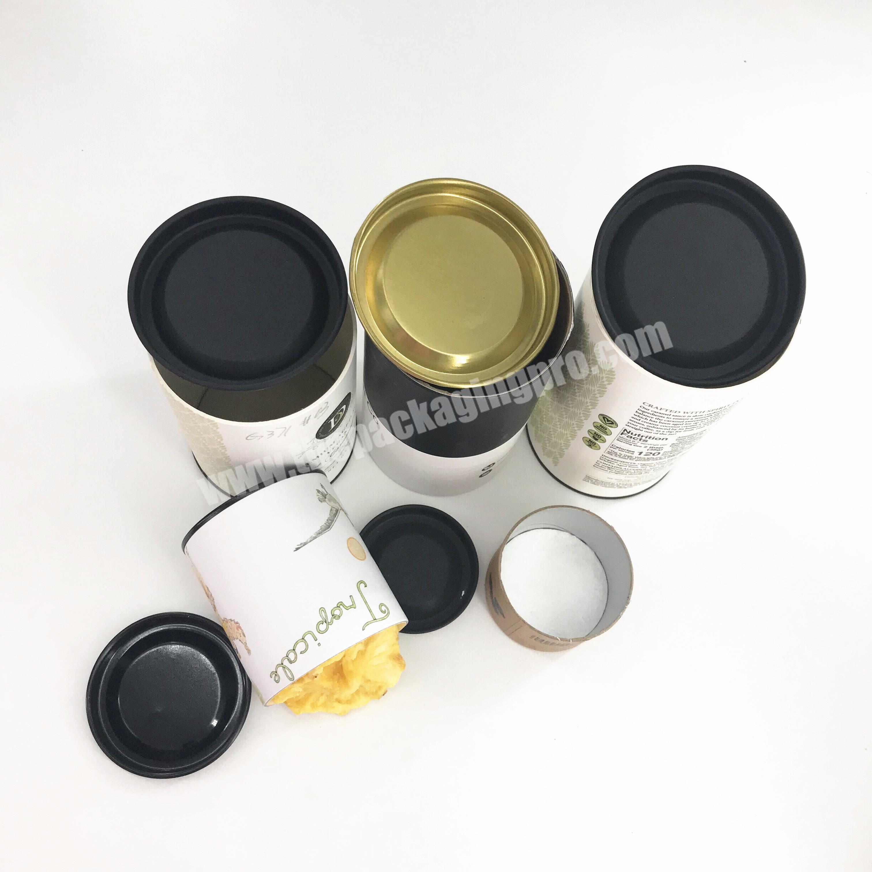 Round Cylinder Food Grade Cardboard Boxes For Packing Protein Powder Paper Tube With Aluminum Foiling Peel Off Lid