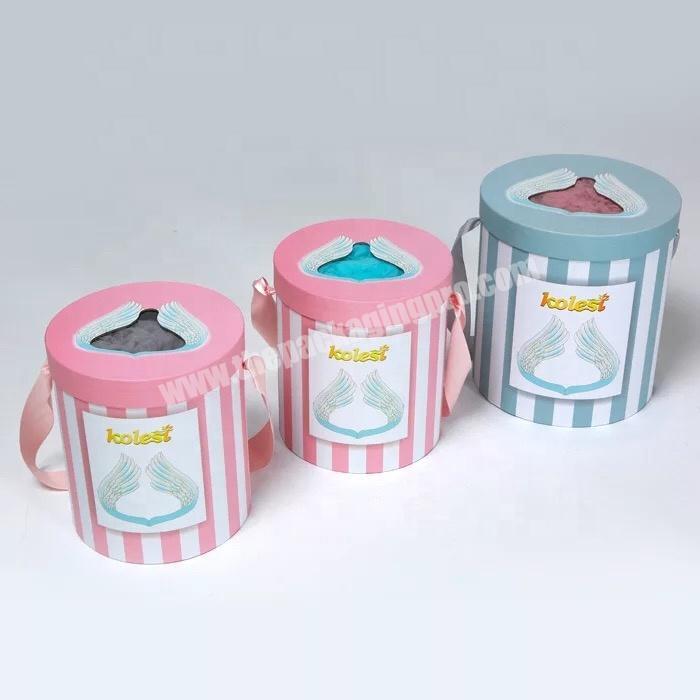 Round rigid gift boxes with handle for candle and crafts packaging