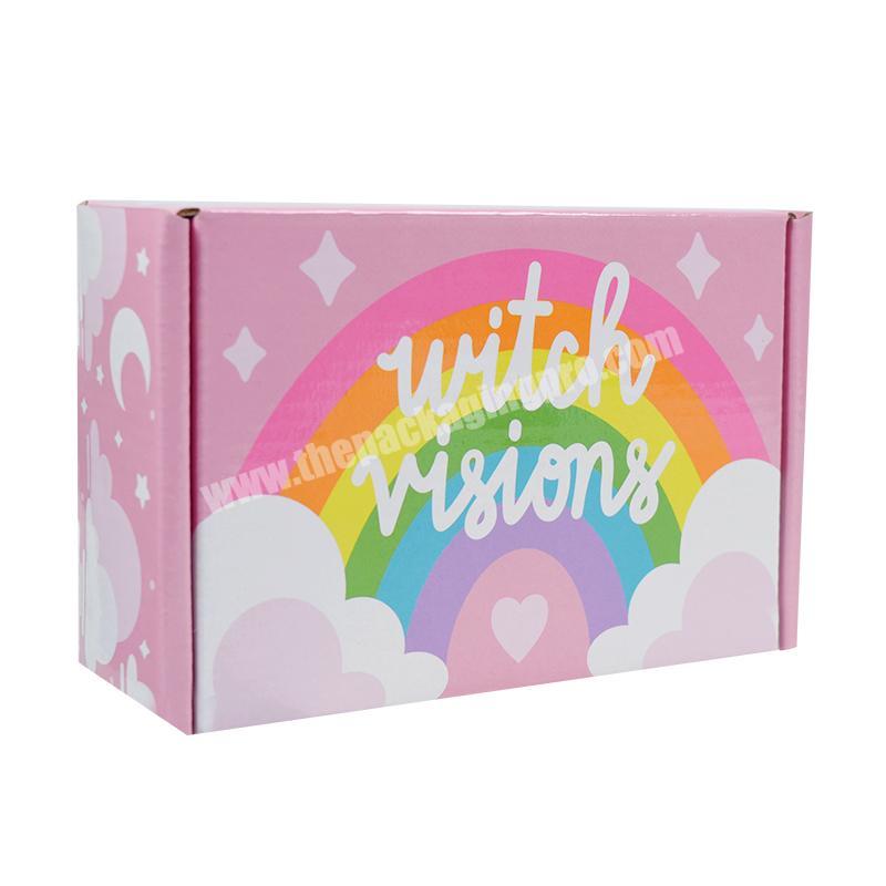 SENCAI Customized Logo Lovely Rainbow Pink Corrugated Paper Gift Packaging Box