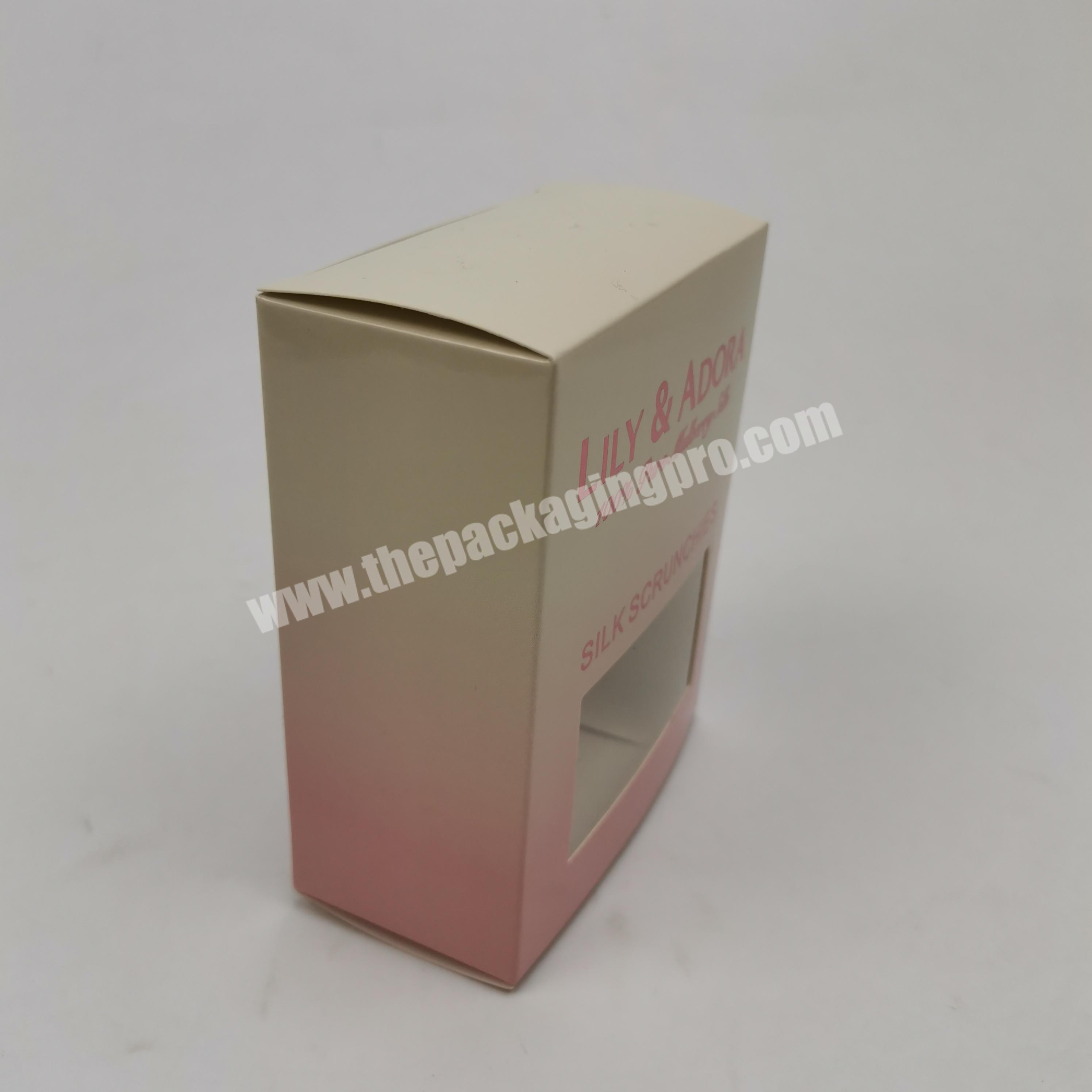 SENCAI eco friendly white card silk scrunchies packaging box with pvc window