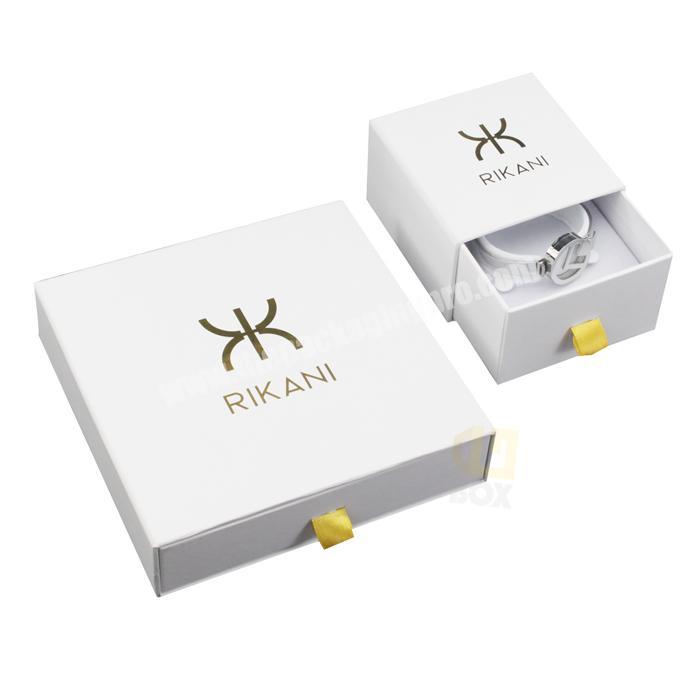 Square Customised Display Drawer White Recycled Luxury Jewelry Paper Box With Ribbon