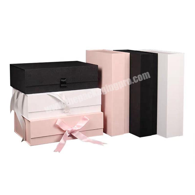 Square Packaging Cardboard Luxury Foldable Paper White Big Collapsible Rigid Custom bundle Gift Boxes With Magnetic Lid