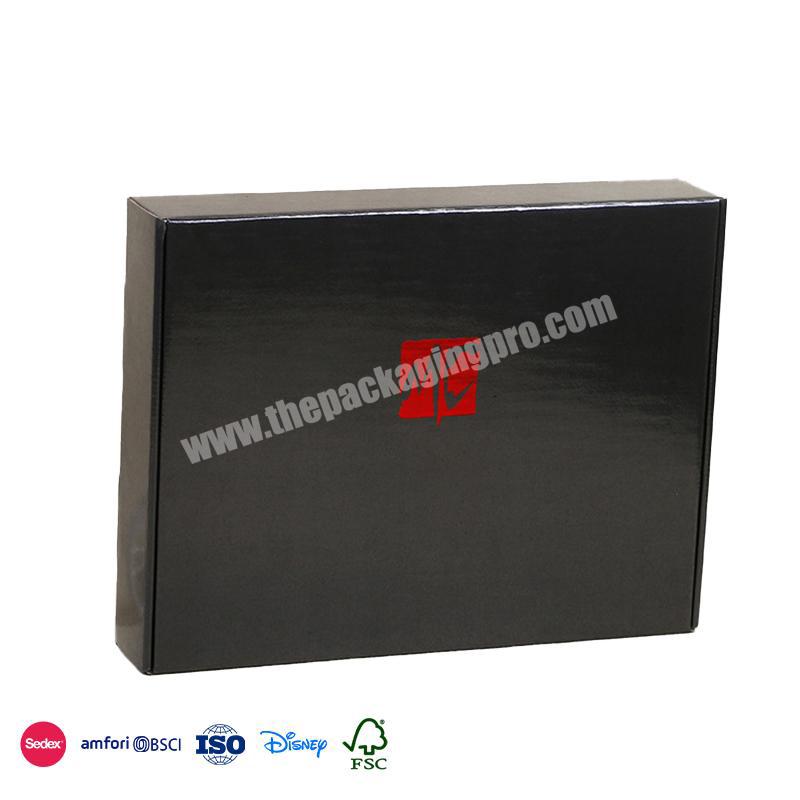 The Lowest Price Black smooth surface waterproof material with red logo custom printed cardboard boxes