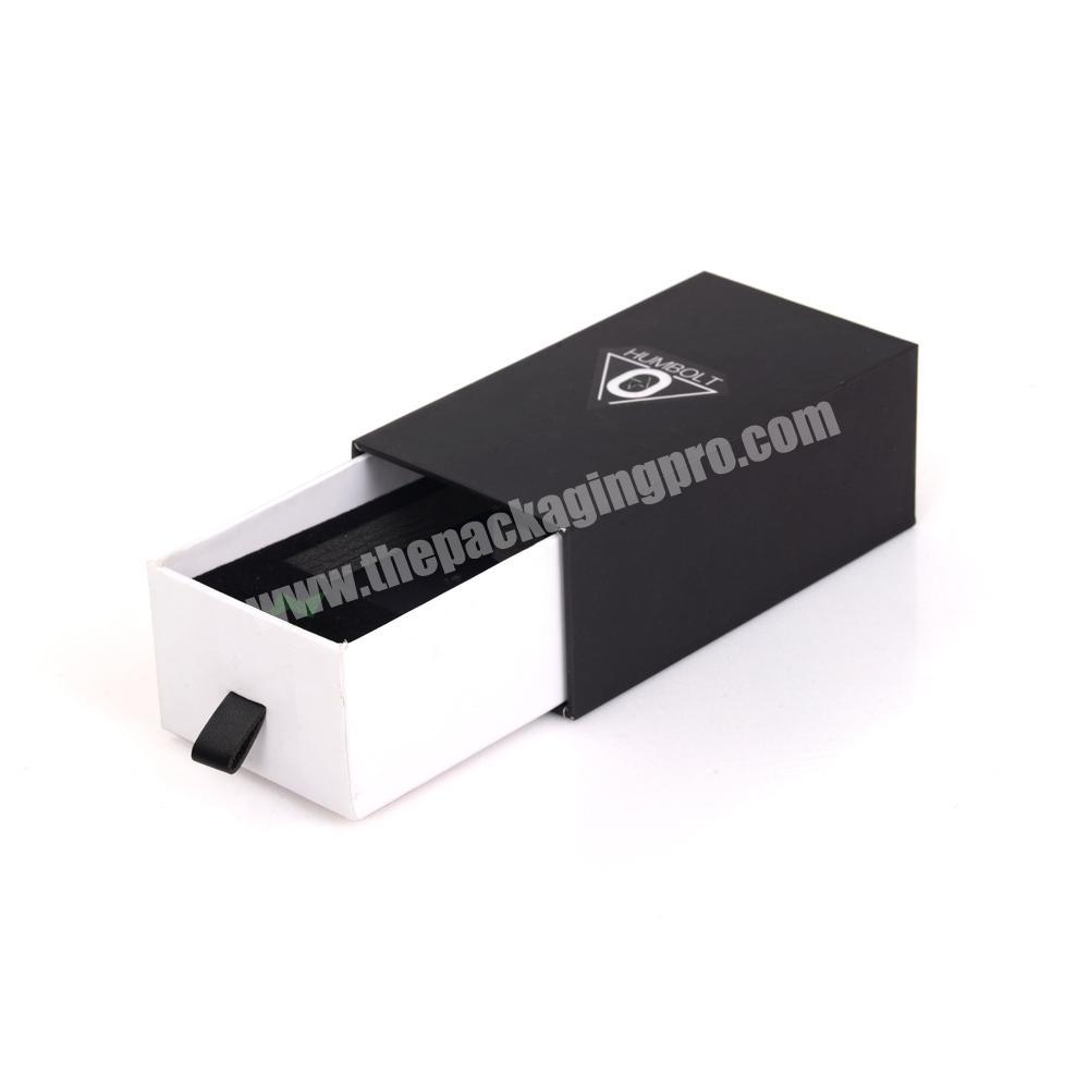 Top grade custom luxury sliding drawer black gift paper box packaging with foam insert
