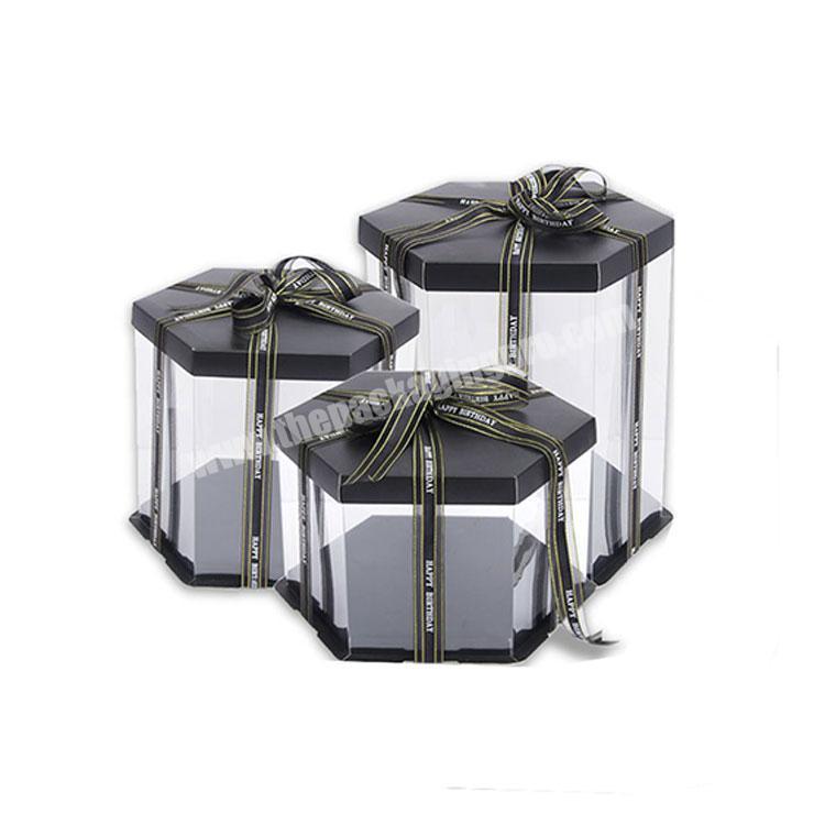 Transparent pvc Cake Box  Pre-folded Lid Baking Cookie Display Pack 2 Pcs Clear Plastic Hexagon Cake Box with lid