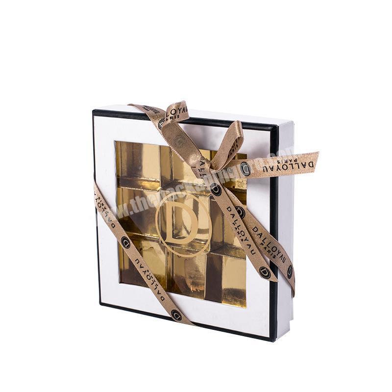 Wedding Cavity Gold Insert Chocolate Bonbon Truffle Packaging Box With Ribbon and Clear Window Lid For Christmas