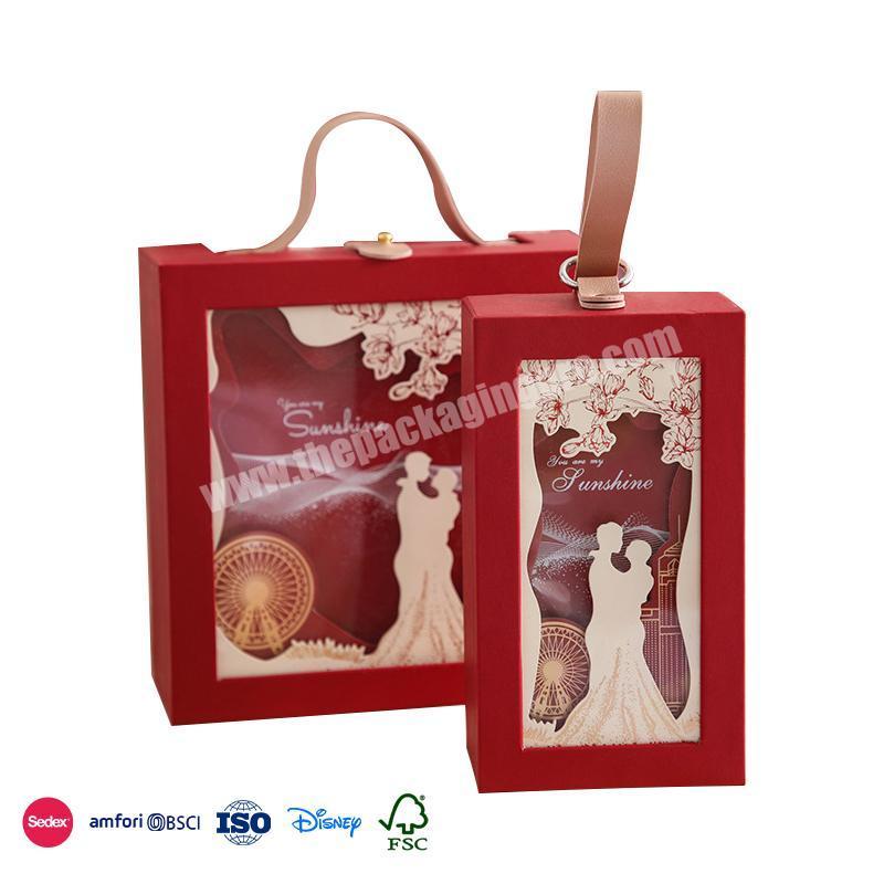 Welcome To Inquiry Price Red with hollow romantic design with leather delicate small handle wedding candy box
