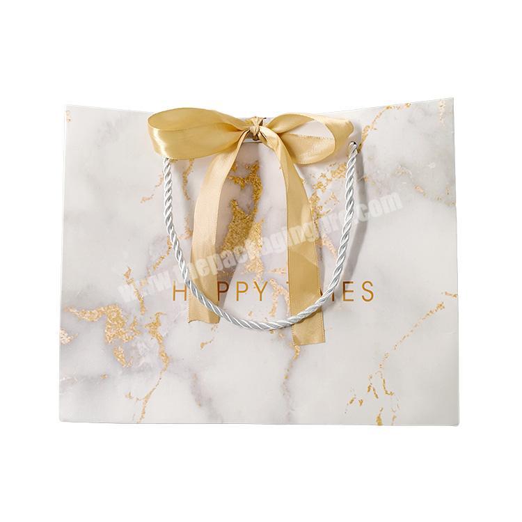 Wholesale 2022 New Design Custom Logo Marble Paper Handbag With Ribbon Recycled Luxury Shopping Bags