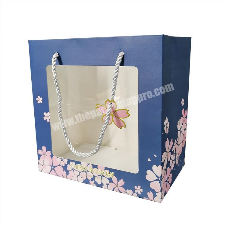 Wholesale 2022 New Style Floral Paper Gift Bags With Handles Blue Shopping Packaging Gift Window Paper Bag
