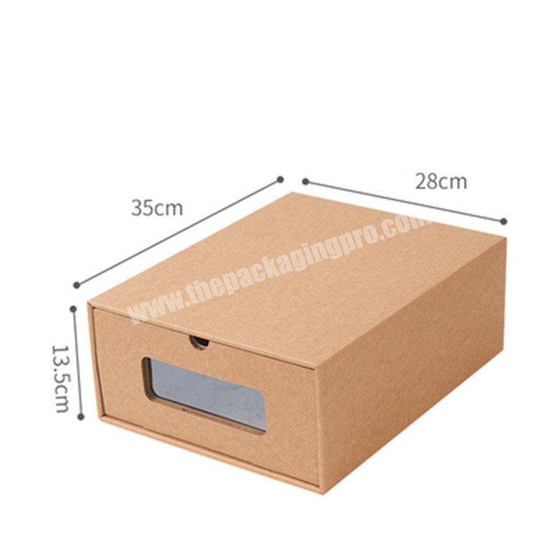 Wholesale Cheap Custom Plain Kraft Paper Storage Box Corrugated Draw Shoe Box For Clothes Underwear Packaging With PVC Window