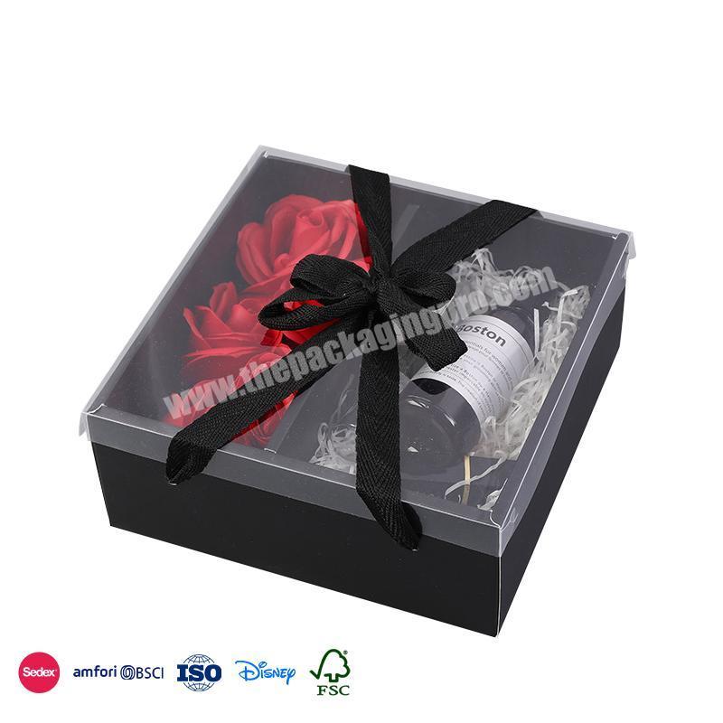 Wholesale Cheapest Price Gold Black Two with Transparent Cover Head with Compartment box flowers luxury