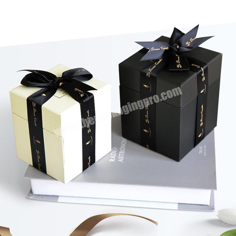 Wholesale Custom Black White Paper Box For Candle Jar Luxury Scented Candles Gift Box Set Packaging With Ribbon Decorative