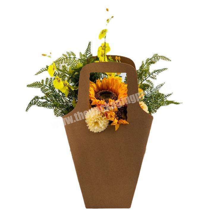 Wholesale Custom Design Valentine's Day Brown Recyclable Die Cut Handle Kraft Paper Handbag Packaging Paper Flower