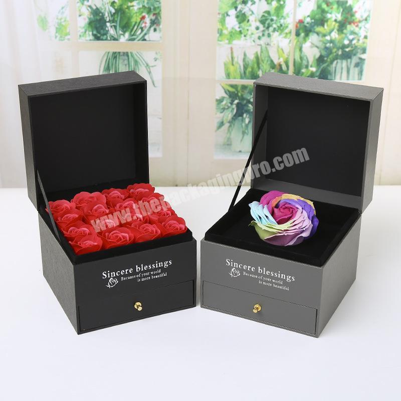 Wholesale Custom Handmade Luxury Beautiful Roses Flower Wood Gift Box Packaging For Valentine's Day Birthday Gift