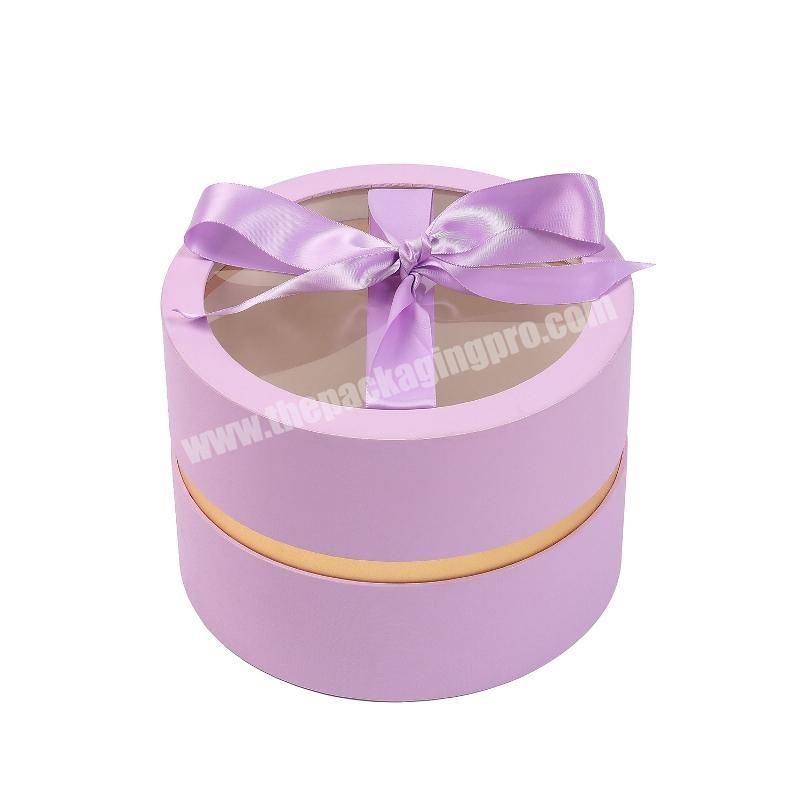 Wholesale Custom Luxury Handmade Round Gold Stamping Round Gift Box With Clear Pvc Window