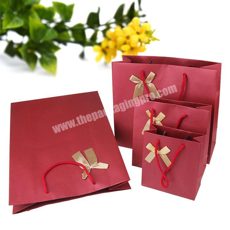 Wholesale Custom Printed Brand Logo Design Promotion Retail Gift Shopping Claret-Red Jewellery Paper Bag With Bow
