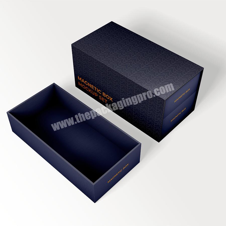 Wholesale Custom Set Garment Clothing Blue Matte Rigid Book Shape Magnetic Embossed Mens Gift Box