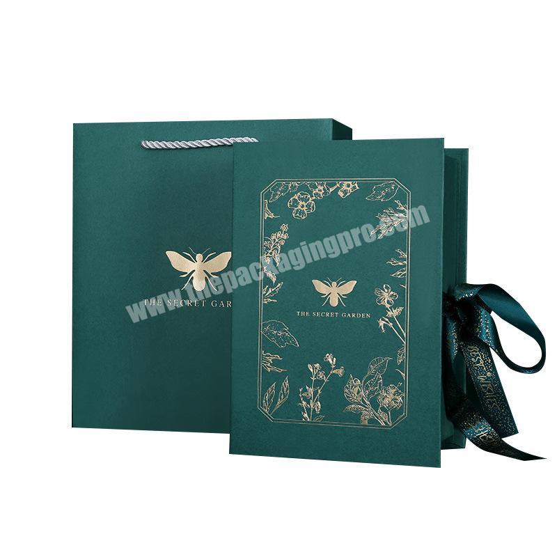 Wholesale Deep Green Hot Stamping Book Shaped Clamshell Gift Box Closure Box Foldable Gift Box