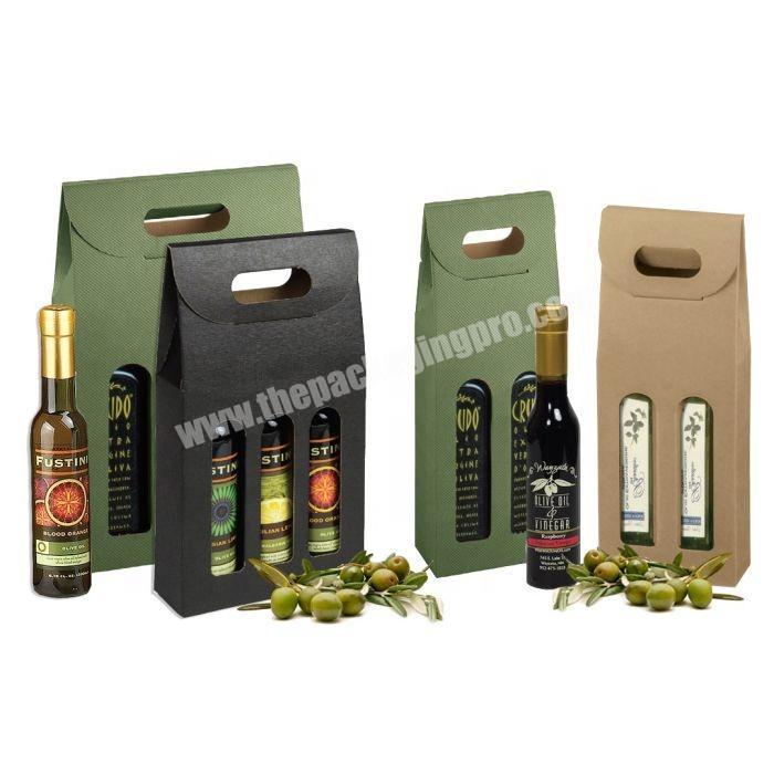 Wholesale Foldable Eco-Friendly 2 3 bottle olive oil wine beer carrier paper gift box with handle