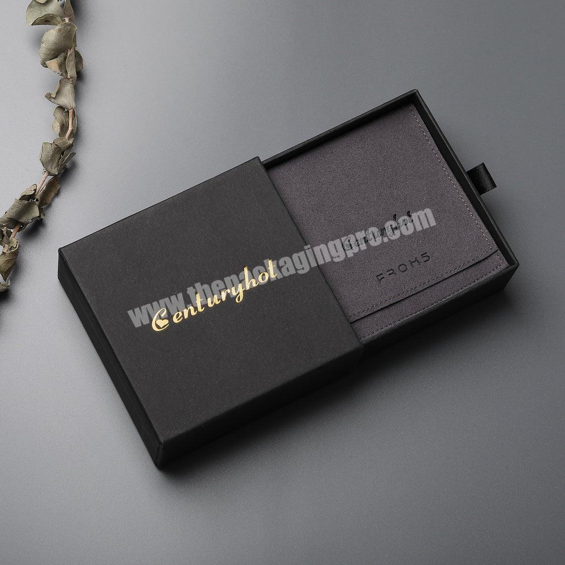 Wholesale Small Cheap Rectangle Gold Foil Cotton Filled Sliding Slide Necklace Set Paper Cardboard Jewelry Box