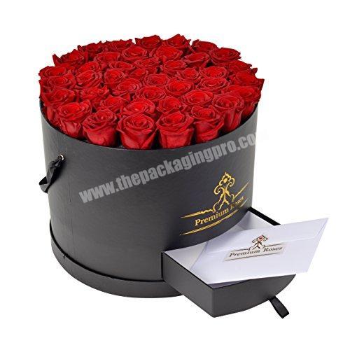 Wholesale black handmade rose flower display box luxury paper round flower boxes custom rose boxes flower packaging with drawer