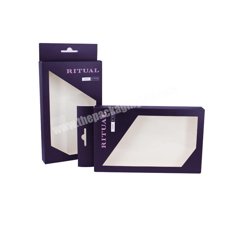 Wholesale custom ivory card paper display packaging box with pvc window and hook