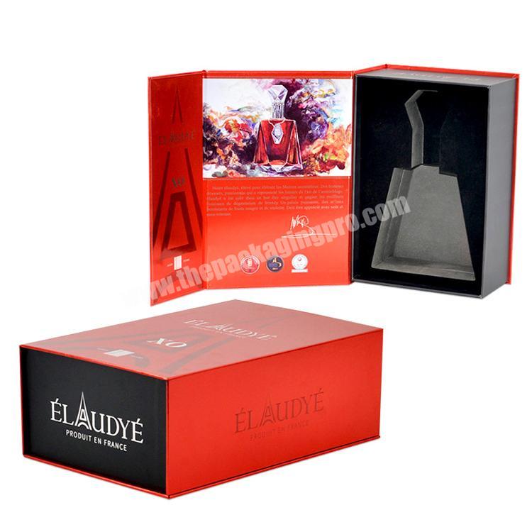 Wholesale custom luxury cardboard paper magnetic closure single red wine bottle gift packaging box