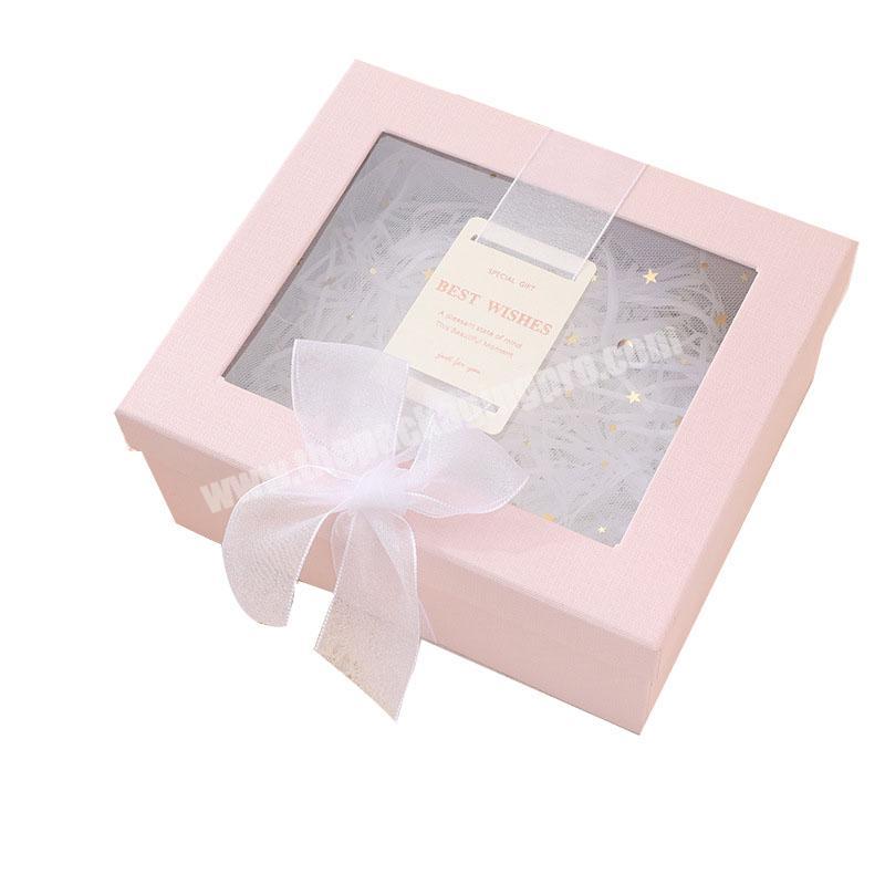 Wholesale custom luxury transparent lid and base gift cardboard box with ribbon and clear window