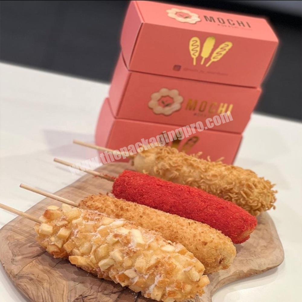 Wholesale custom printing biodegradable Korean snack corn dog packaging box hot dog food paper tray box