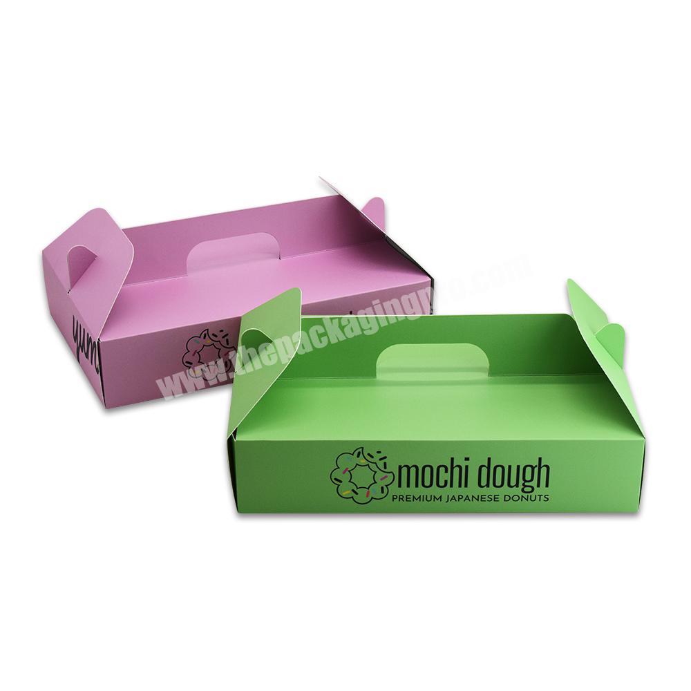 Wholesale customized printed cardboard cake box with window  bread cake with handle doughnut muffin box handle packaging