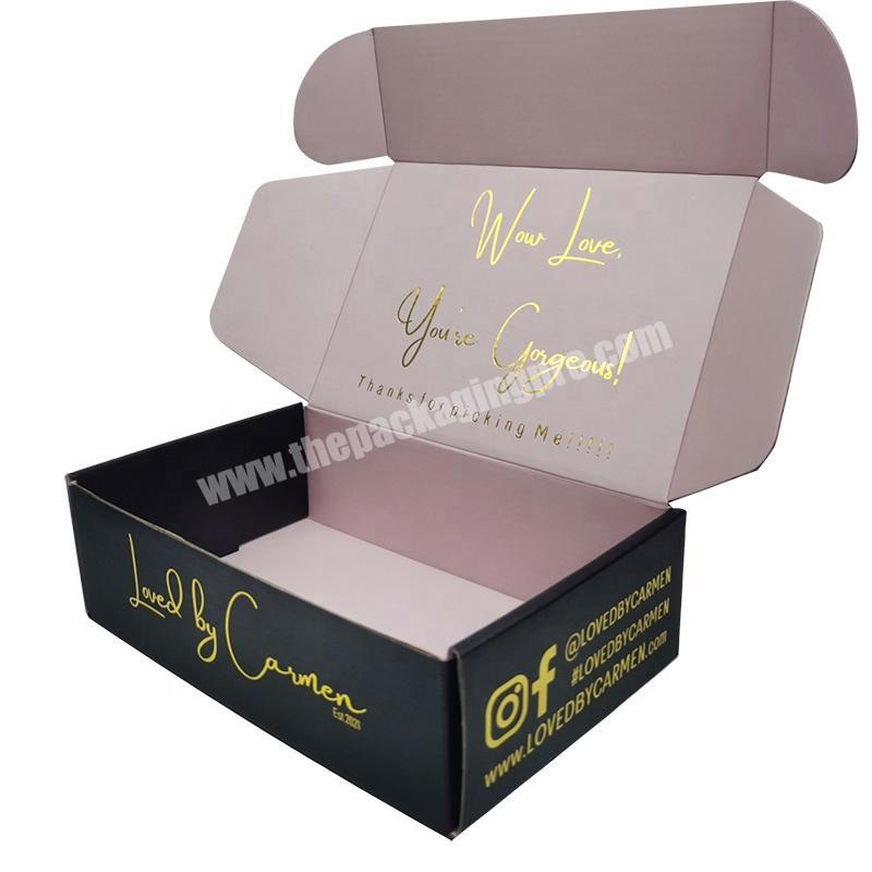 Wholesale luxury exquisite customized  gift  corrugated black shipping packaging box with gold foil