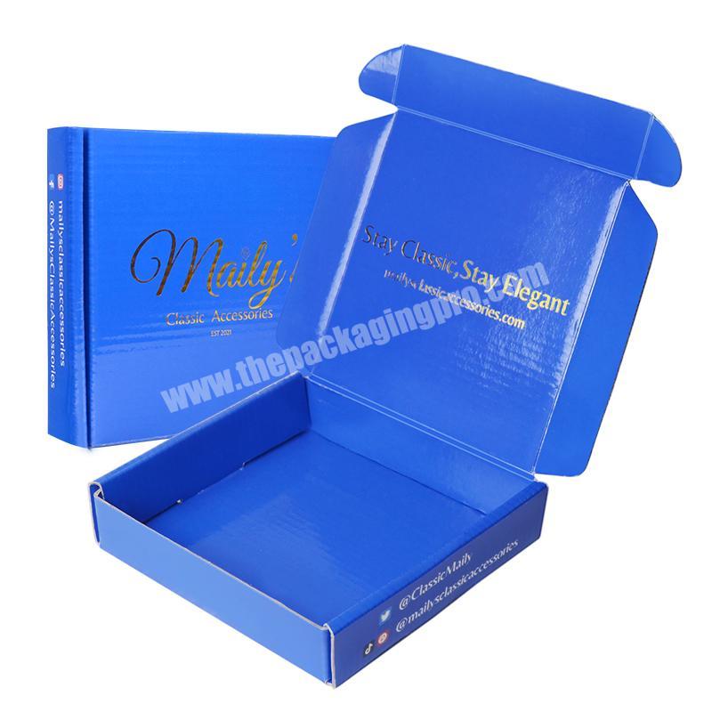Wholesale luxury exquisite customized royalblue gift  corrugated shipping packaging box with gold foil