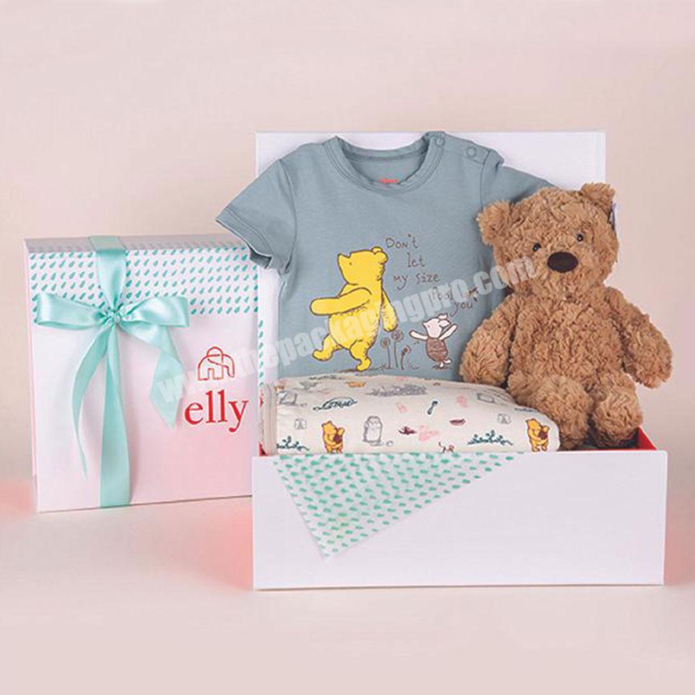 Wholesale personalized logo empty paper newborn baby swaddle clothes set new born hamper gifts box